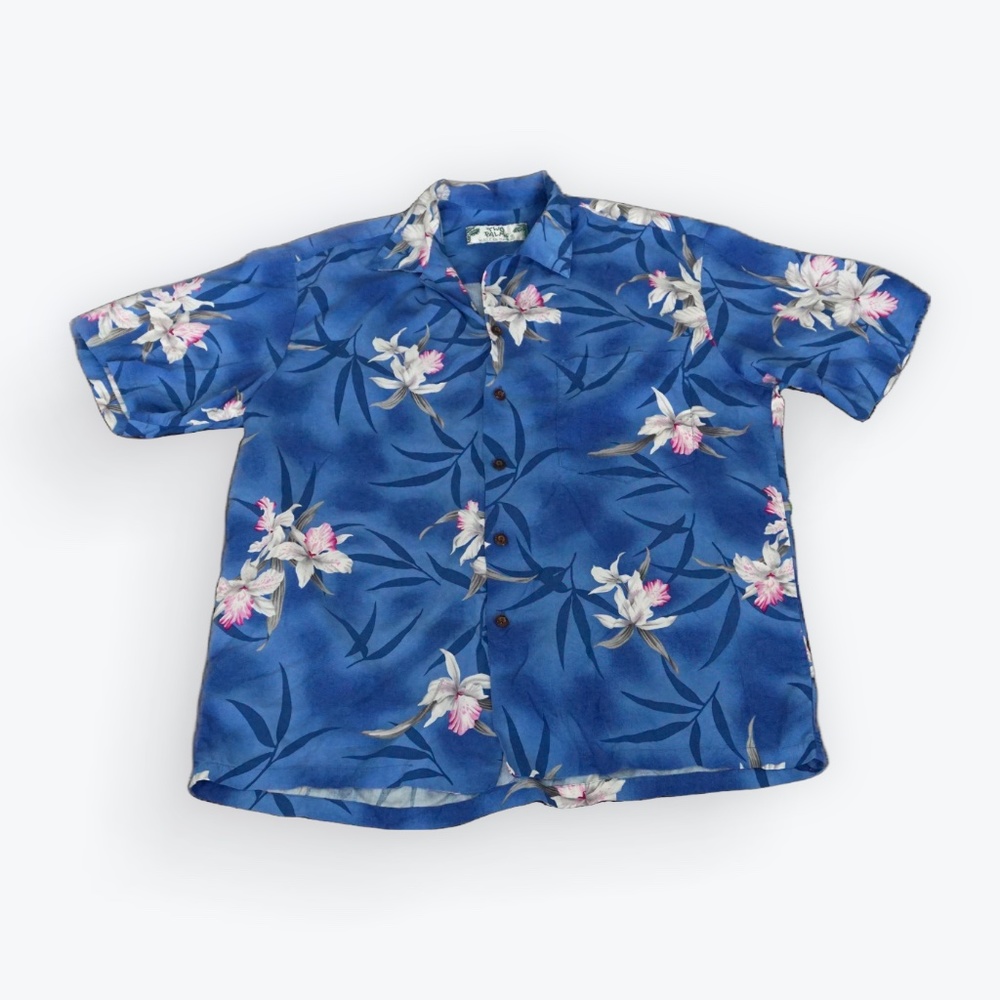 Two Palms blue floral Hawaiian shirt